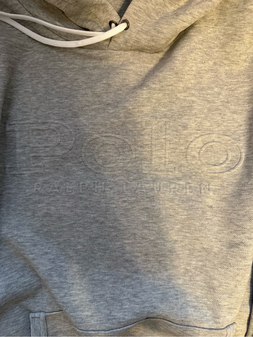 Ralph Lauren Grey Pullover Hoodie with White Sleeve Stripes - Picture 7 of 9